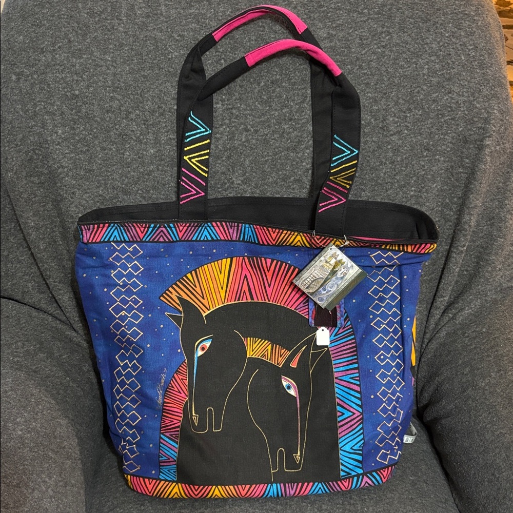 Laurel Burch Blue and Red Geometric Tote